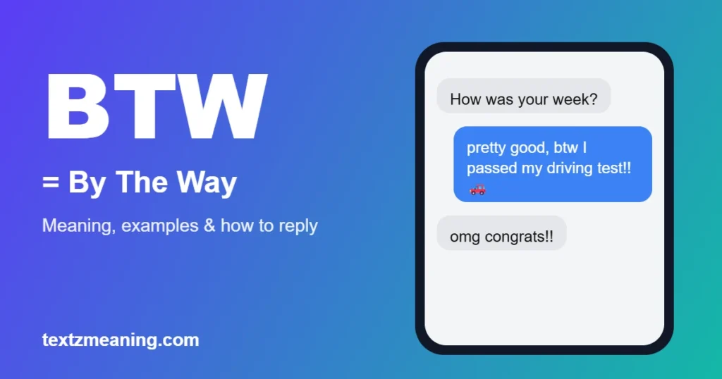 BTW meaning in text: By The Way, shown in a chat example