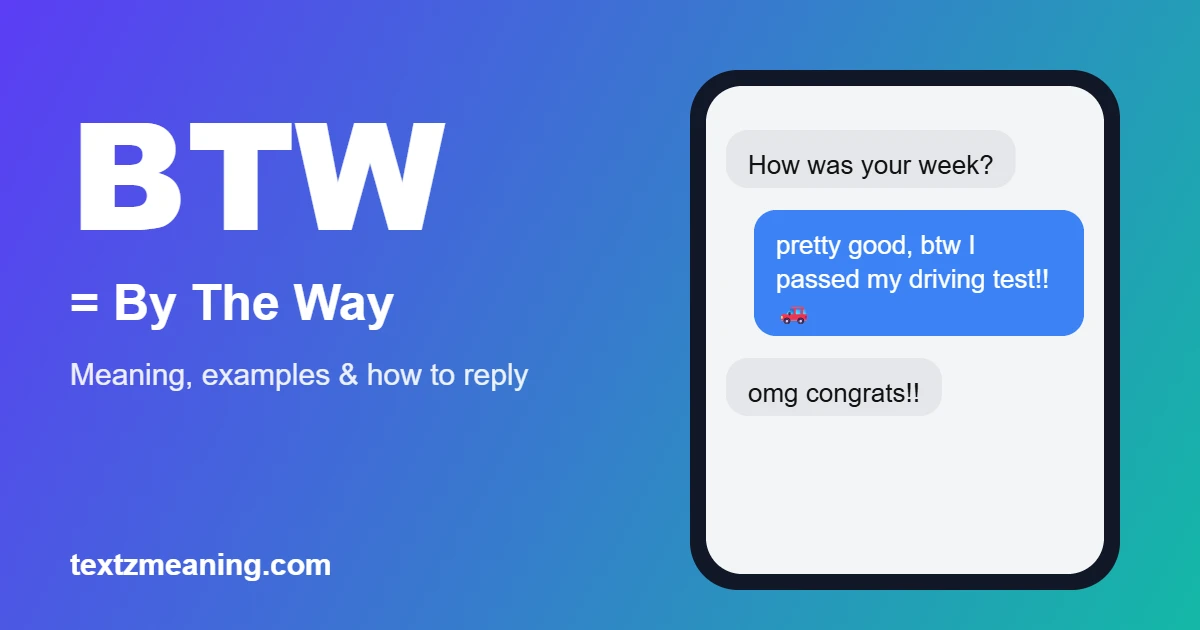 BTW meaning in text: By The Way, shown in a chat example